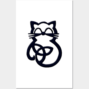 Black Trinity Knot Celtic Cat Posters and Art